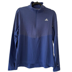 Adidas Climalite Womens XL 1/4 Zip Pullover Blue Striped Thumbholes Pocket Shirt